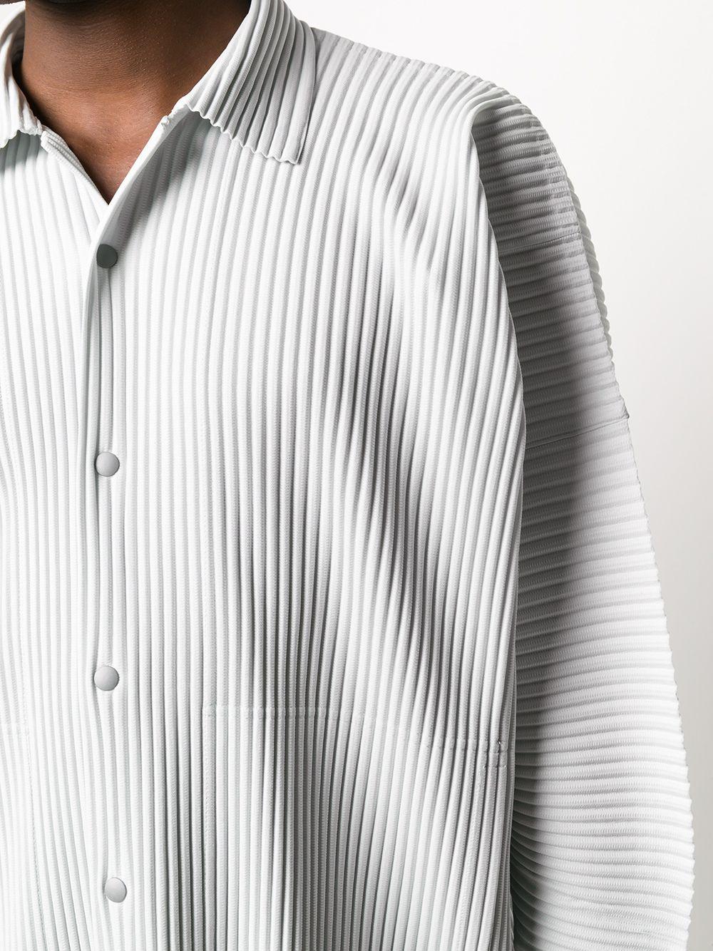 イッセイミヤケ ⭐️ホワイトリブ加工ボタンアップシャツ Lサイズ