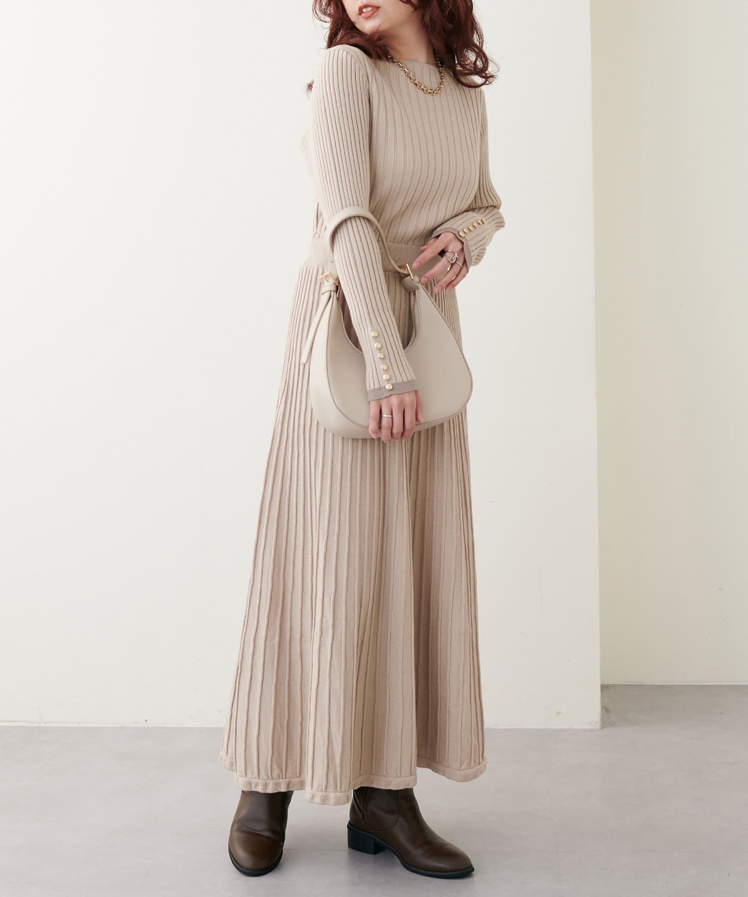 WEB限定カラーあり/ワイドリブお上品ニットワンピース | natural