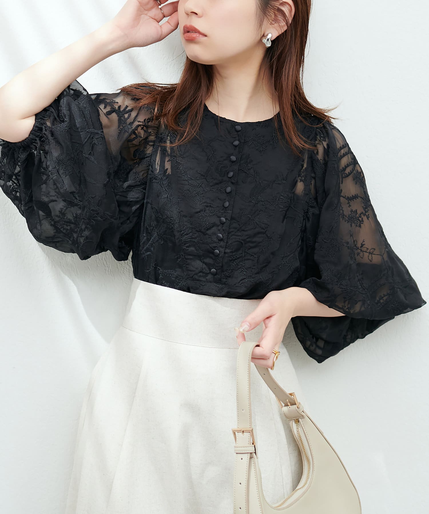 刺繍レースボリュームスリーブブラウス | natural couture(ナチュラル