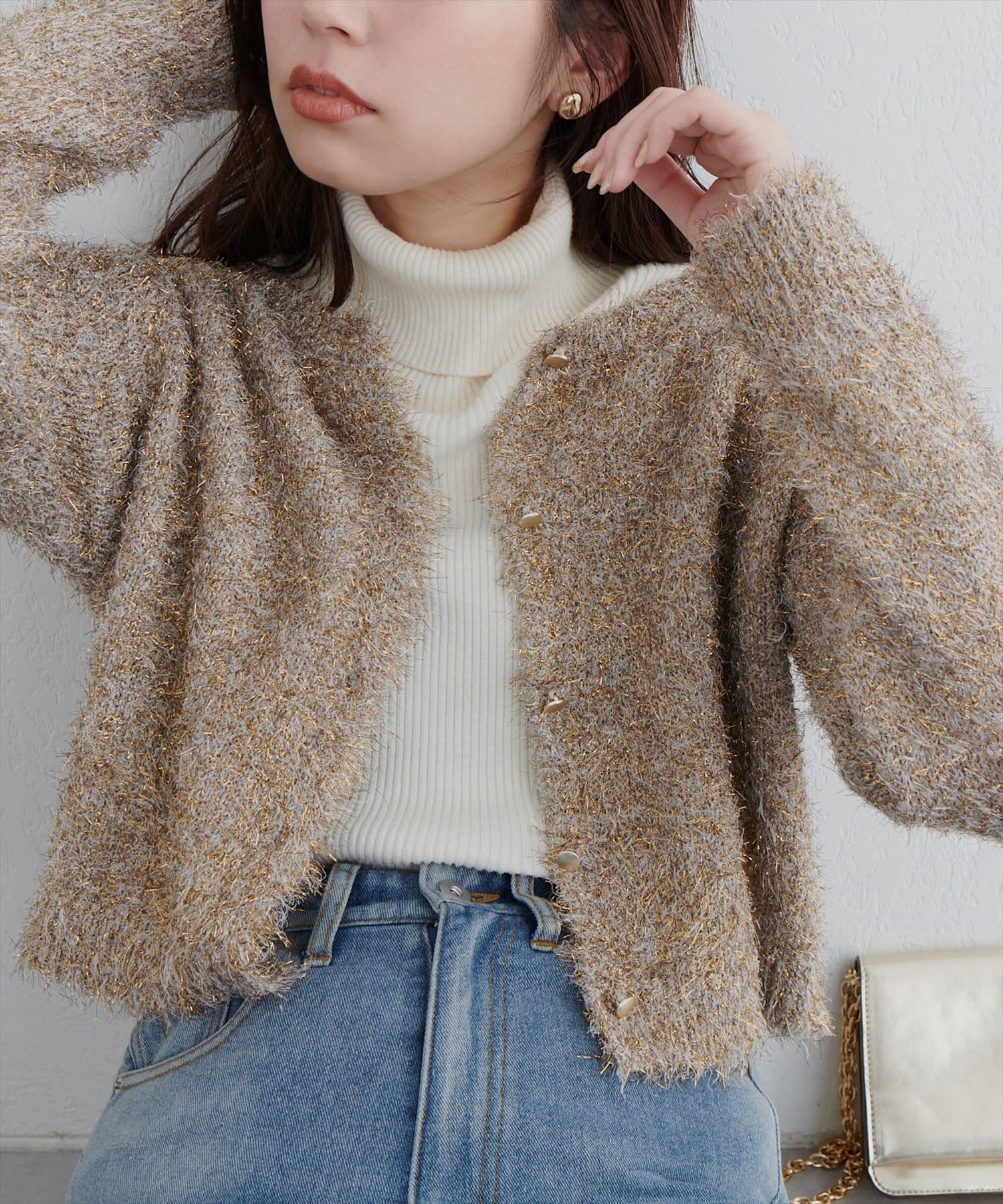 キラキララメフェザー2WAYカーディガン | natural couture(ナチュラル