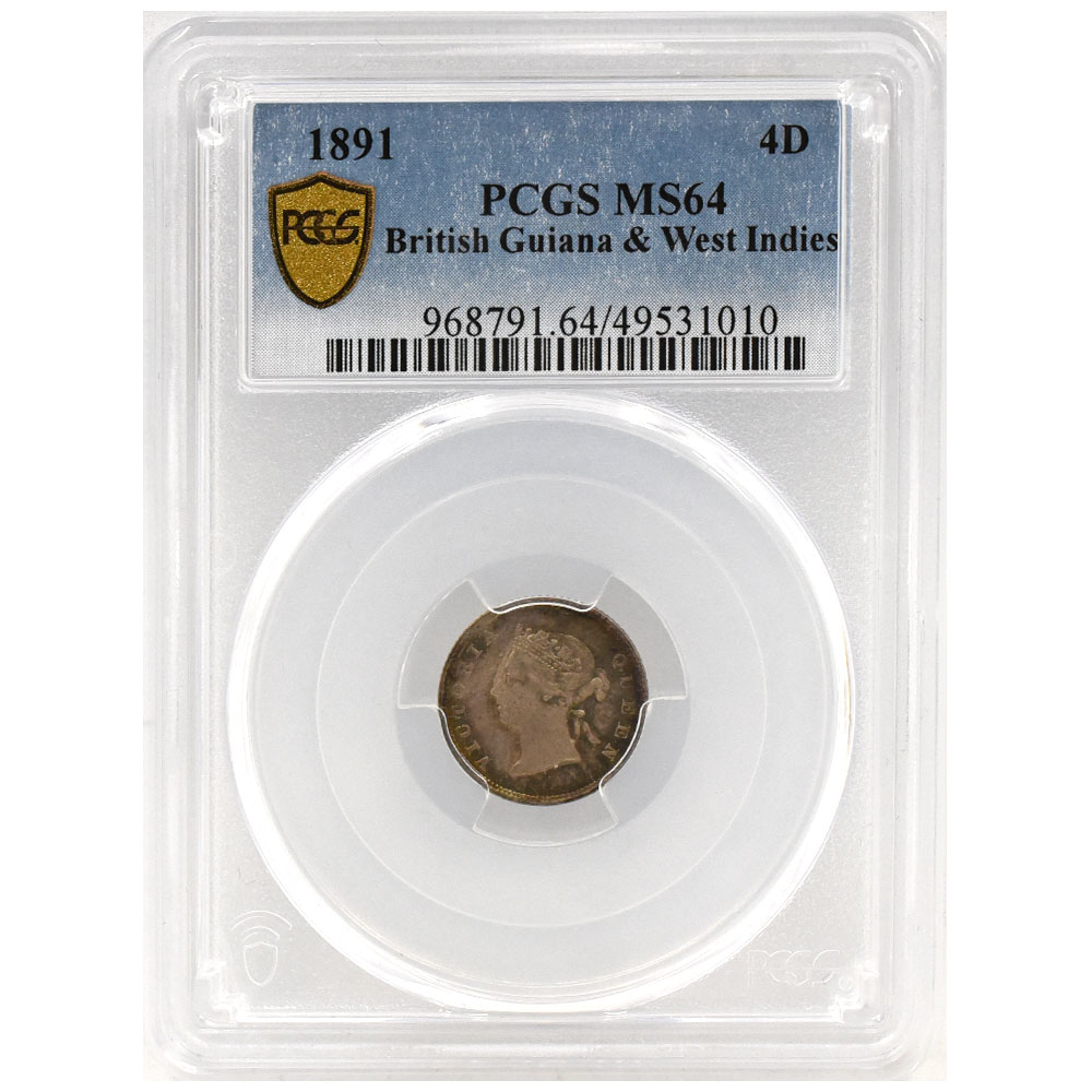 イギリス領ギアナ＆西インド諸島 1891 ヴィクリア女王 4ペニー 銀貨
