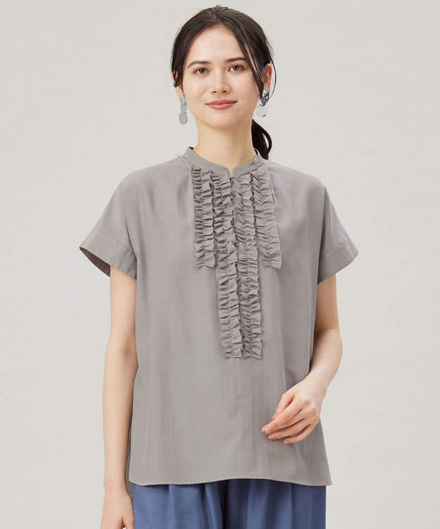 洗える】ソフトリネンフリルディティール ブラウス / 自由区