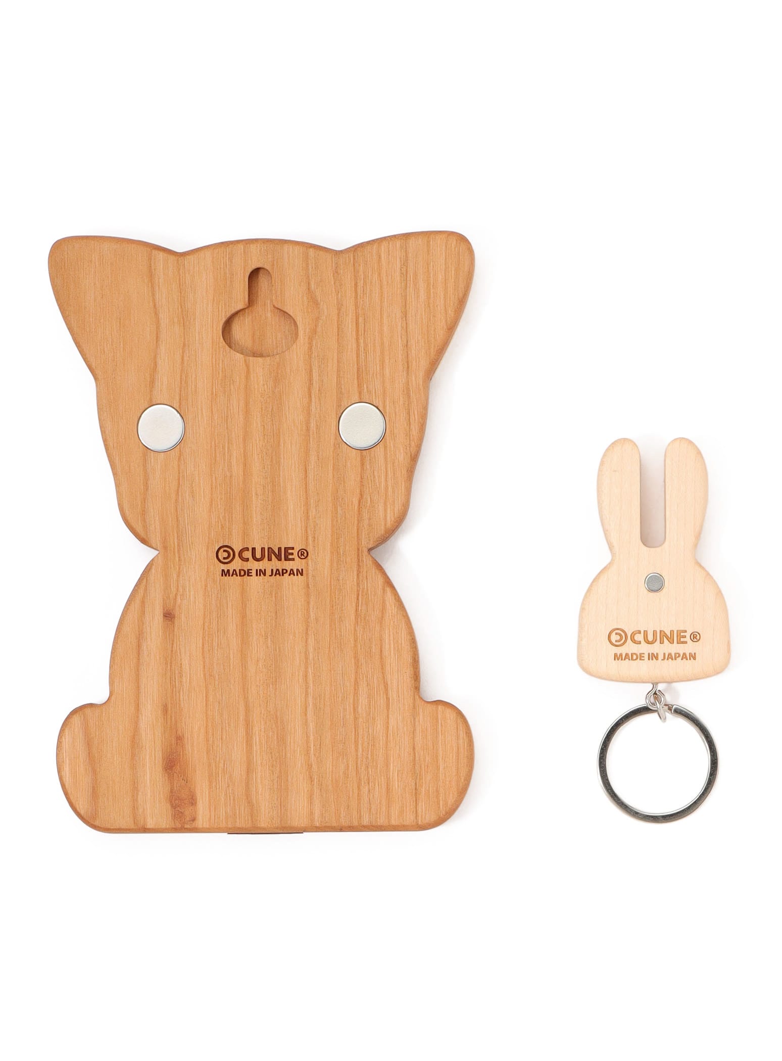 木のフックとキーリング ねこちゃんとうさぎ｜ウサギがいる｜CUNE
