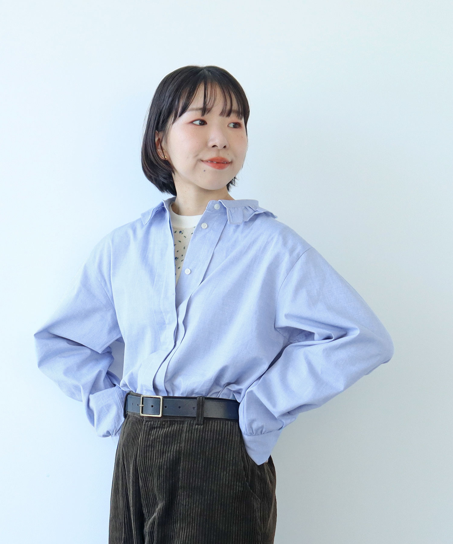 AMBIDEX Store △〇グランジウォッシュ 衿先フリルタックブラウス(F