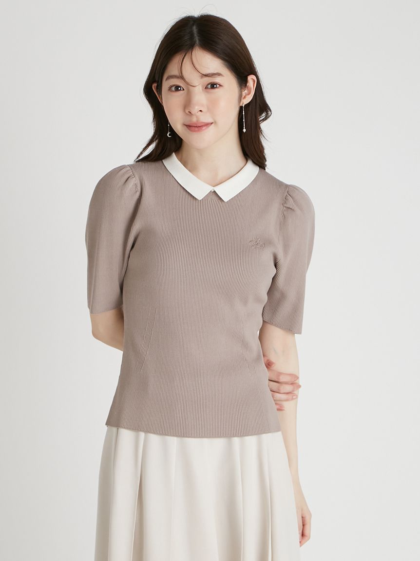 シルクブレンド衿付きニットプルオーバー(ニットプルオーバー)｜TOPS