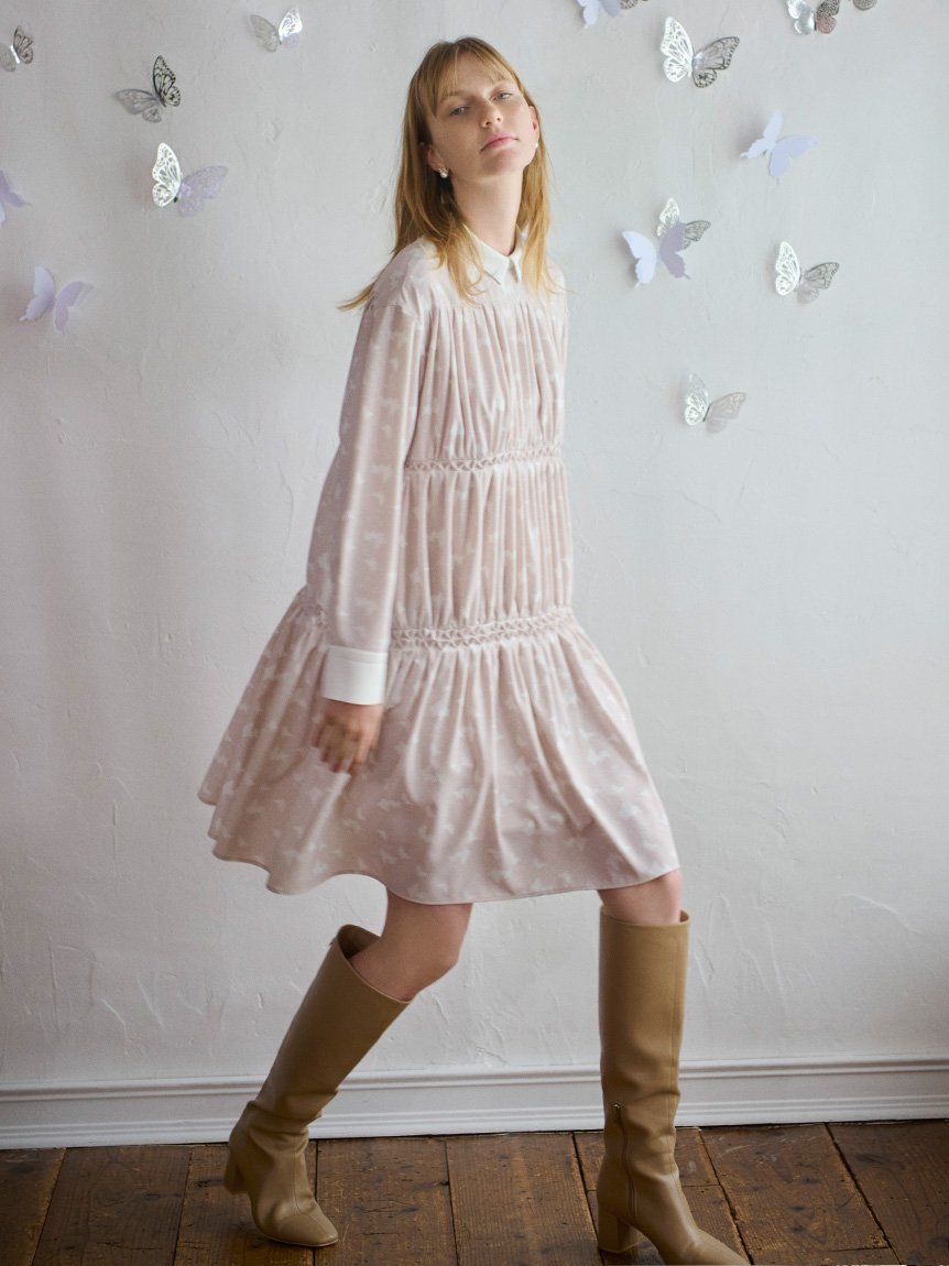 HANAE MORI×CELFORDコラボ】衿付きティアードワンピース(デイリー