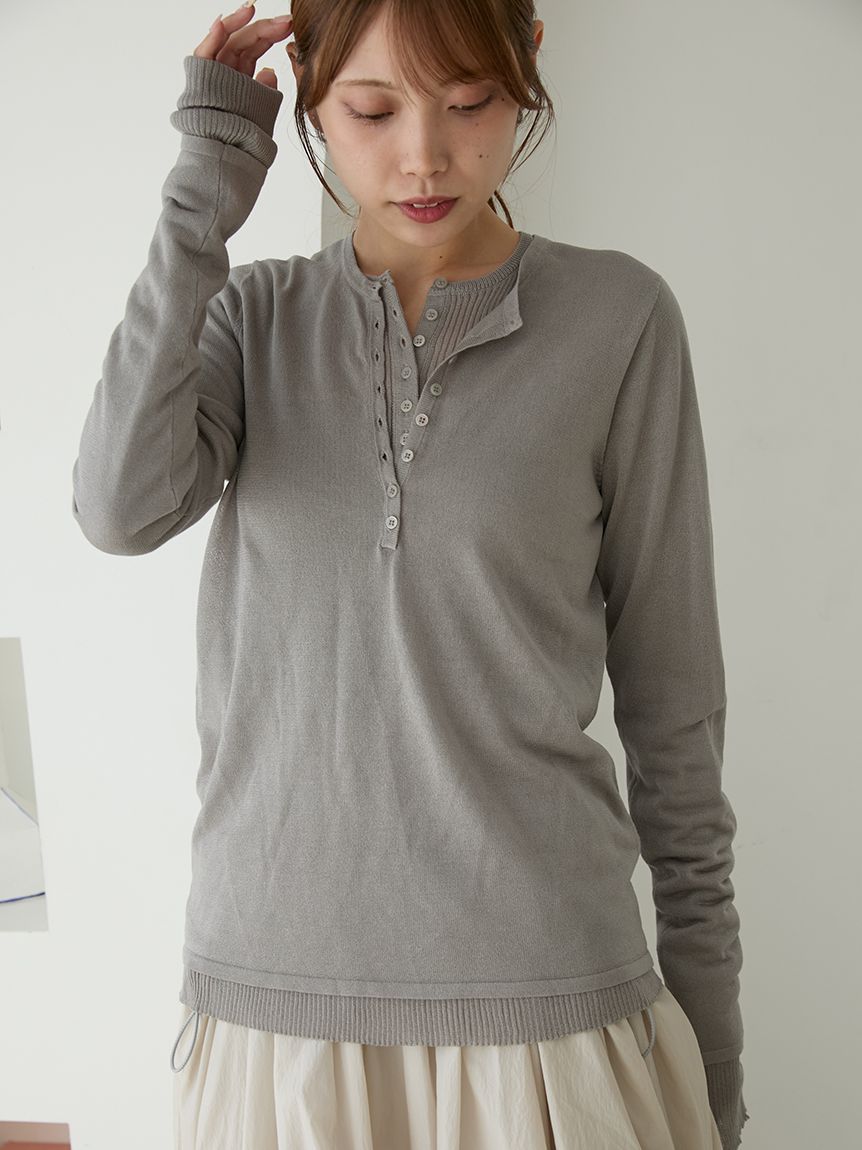 セットアイテム】eco ヘンリーネックレイヤードニットトップス(ニット