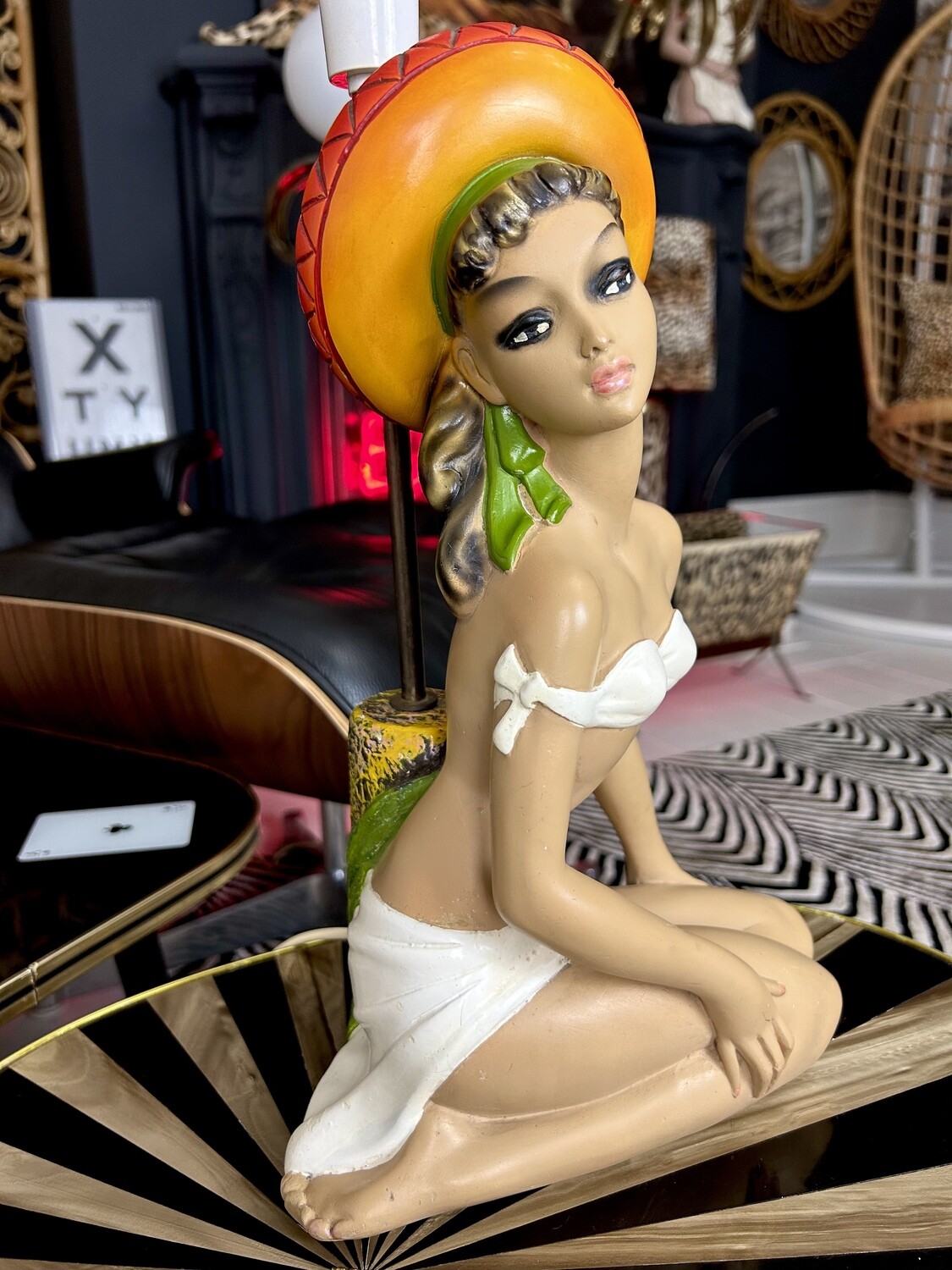 Mid Century Original 1950's Hawaiian Tiki Bikini Girl Chalkware