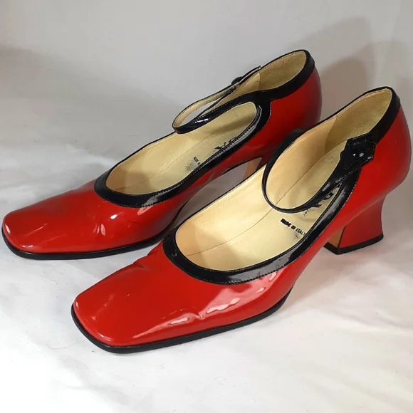 Prada | Shoes | Vintage 9s Red Leather Prada Heels Square Toe Y2k