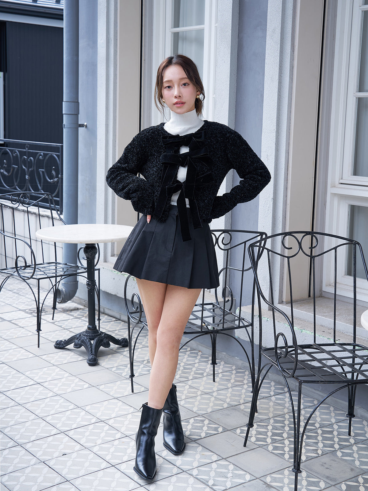 フロントリボンニットトップス