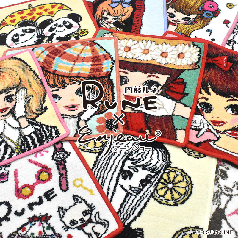 日本製 RUNE 内藤ルネ こんにちは！マドモアゼルとパンダ ハンカチ