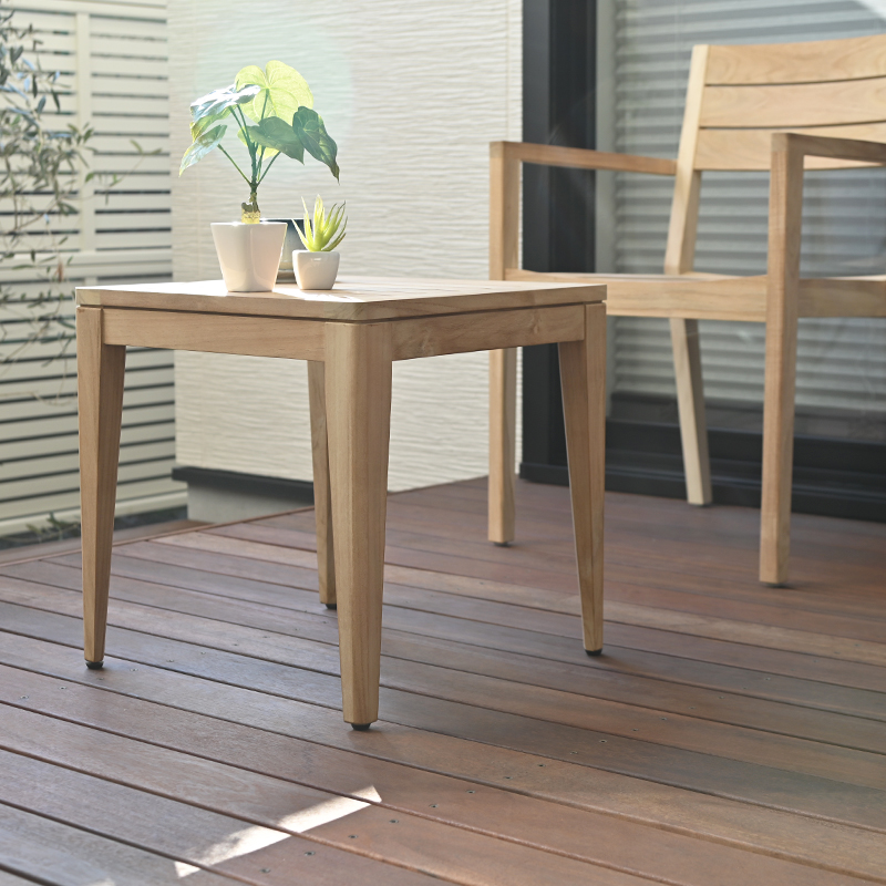 オールドチーク天然無垢材木製創作極太サイドテーブル L（直径54