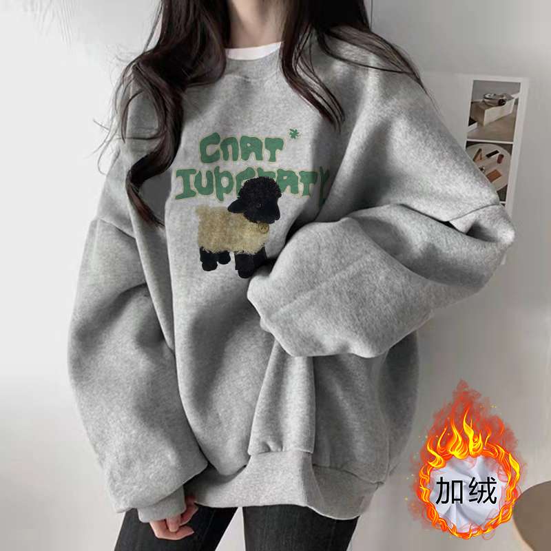 大きめファッション 可愛いイラスト入りゆったりスウェット オーバー