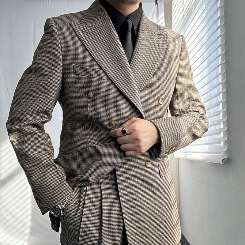 上下セットアップ】千鳥格子ダブルブレストスーツ セットアップ