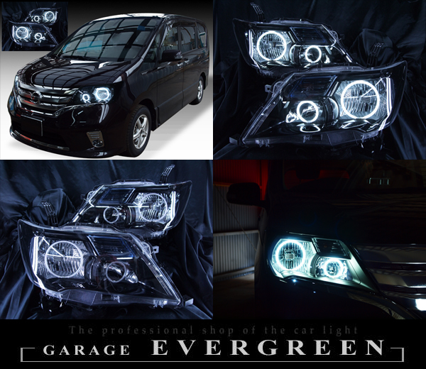 美品□C26セレナ前期 ブラック&CCFLイカリングHIDヘッドライトEG