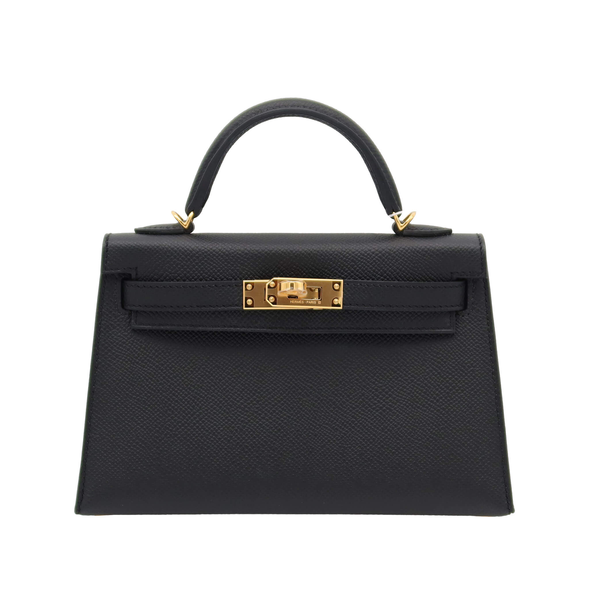 HERMES エルメス ミニケリー ドゥ ブラック エプソン ゴールド金具 K