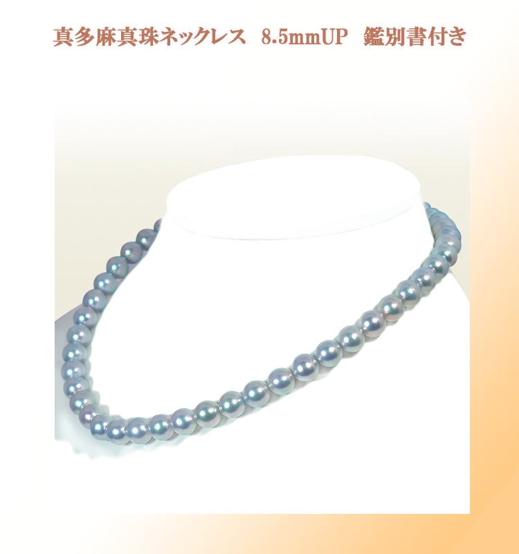 真多麻真珠 グレー系あこや真珠ネックレス＜8.5～9mm＞ 鑑別書付 N