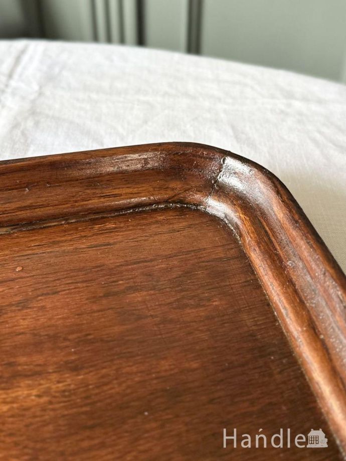 英国アンティークのオーク材のトレイ、たっぷりサイズのアフタヌーン