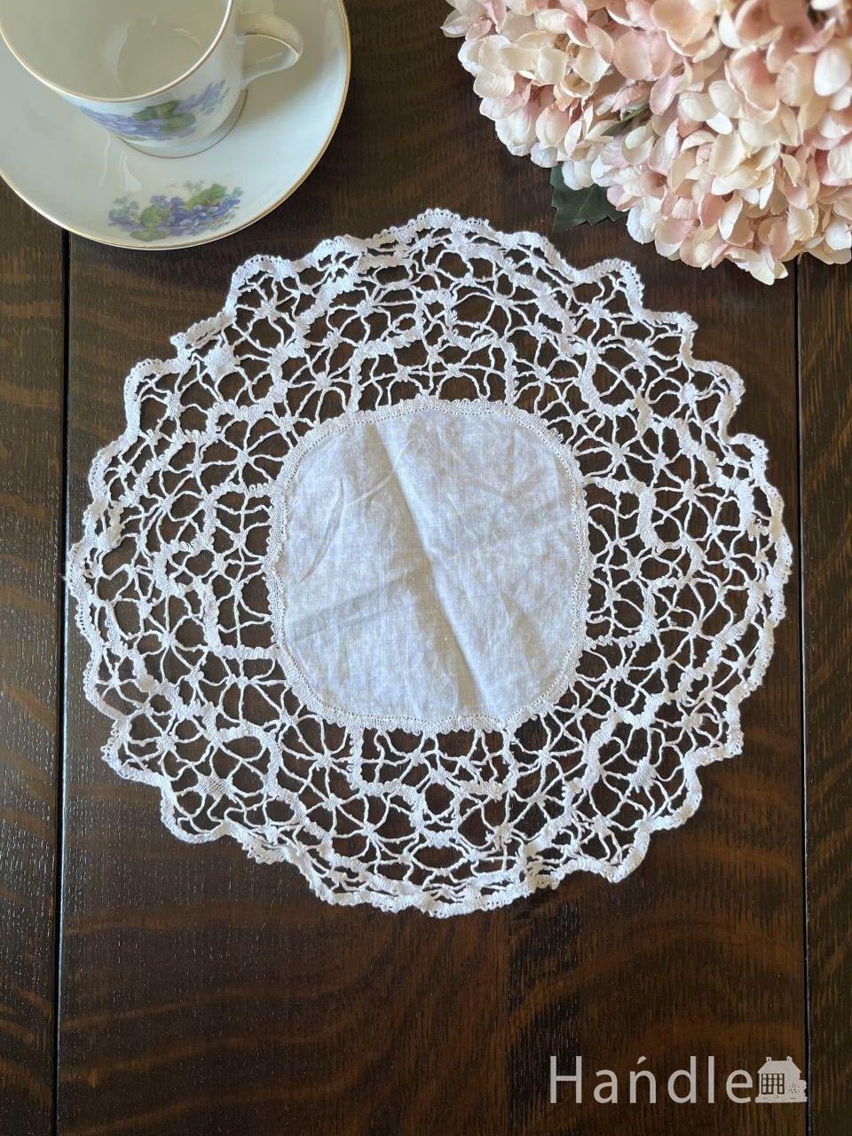 フランスから届いたアンティークレース、お花模様のクロッシェレース(m