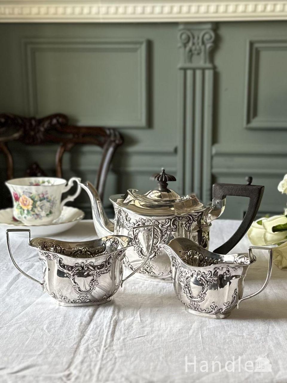 スターリングシルバーのティーセット、英国チェスターのアンティーク銀
