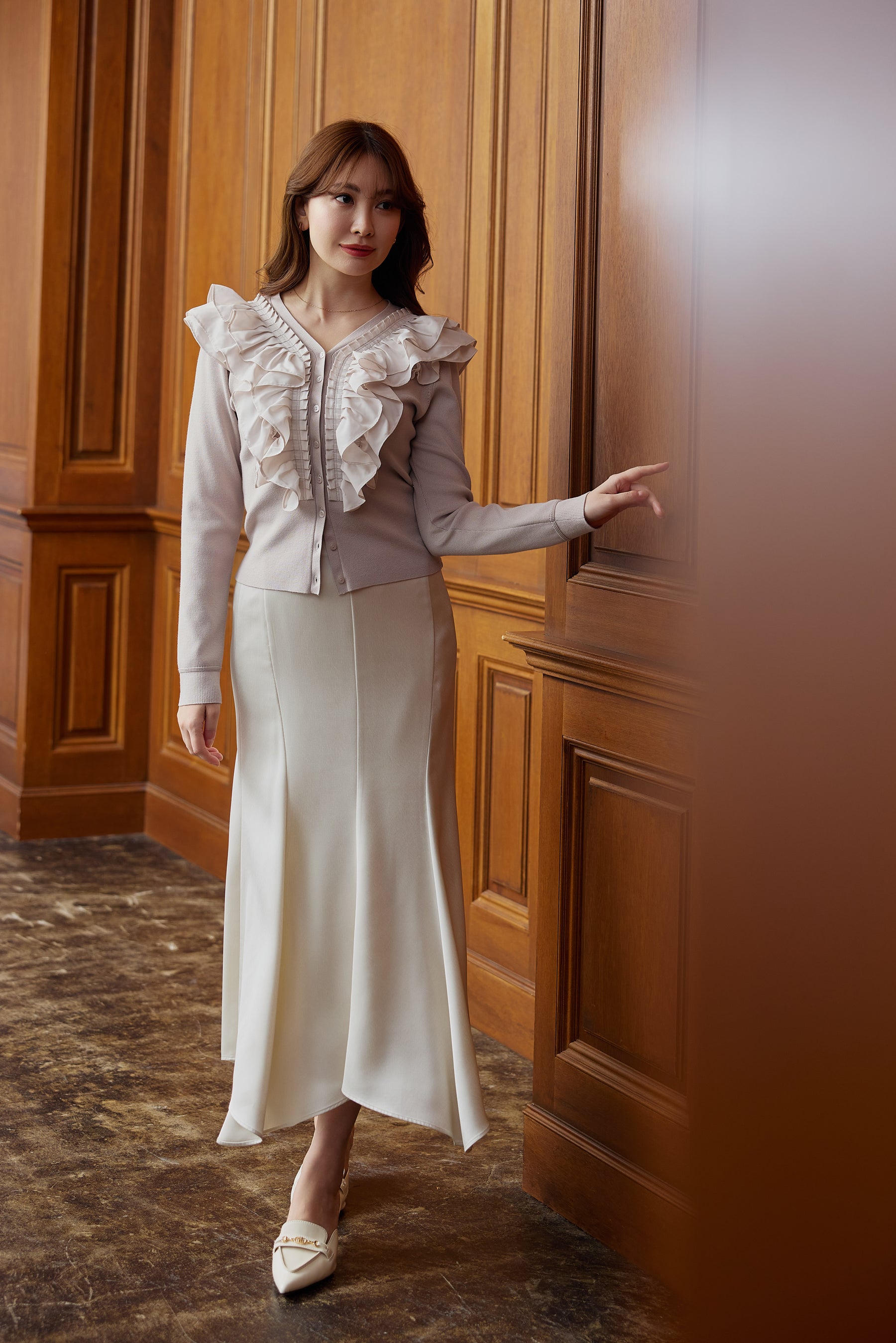 Ruffle Pleated Knit Cardigan