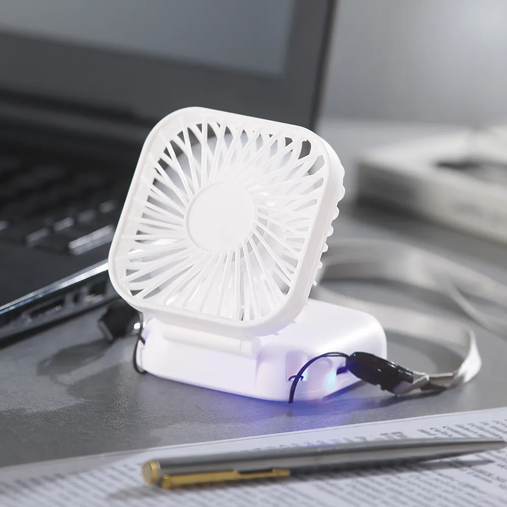 充電式3WAY折りたたみハンディファン(ネックストラップ付き)【販促花子