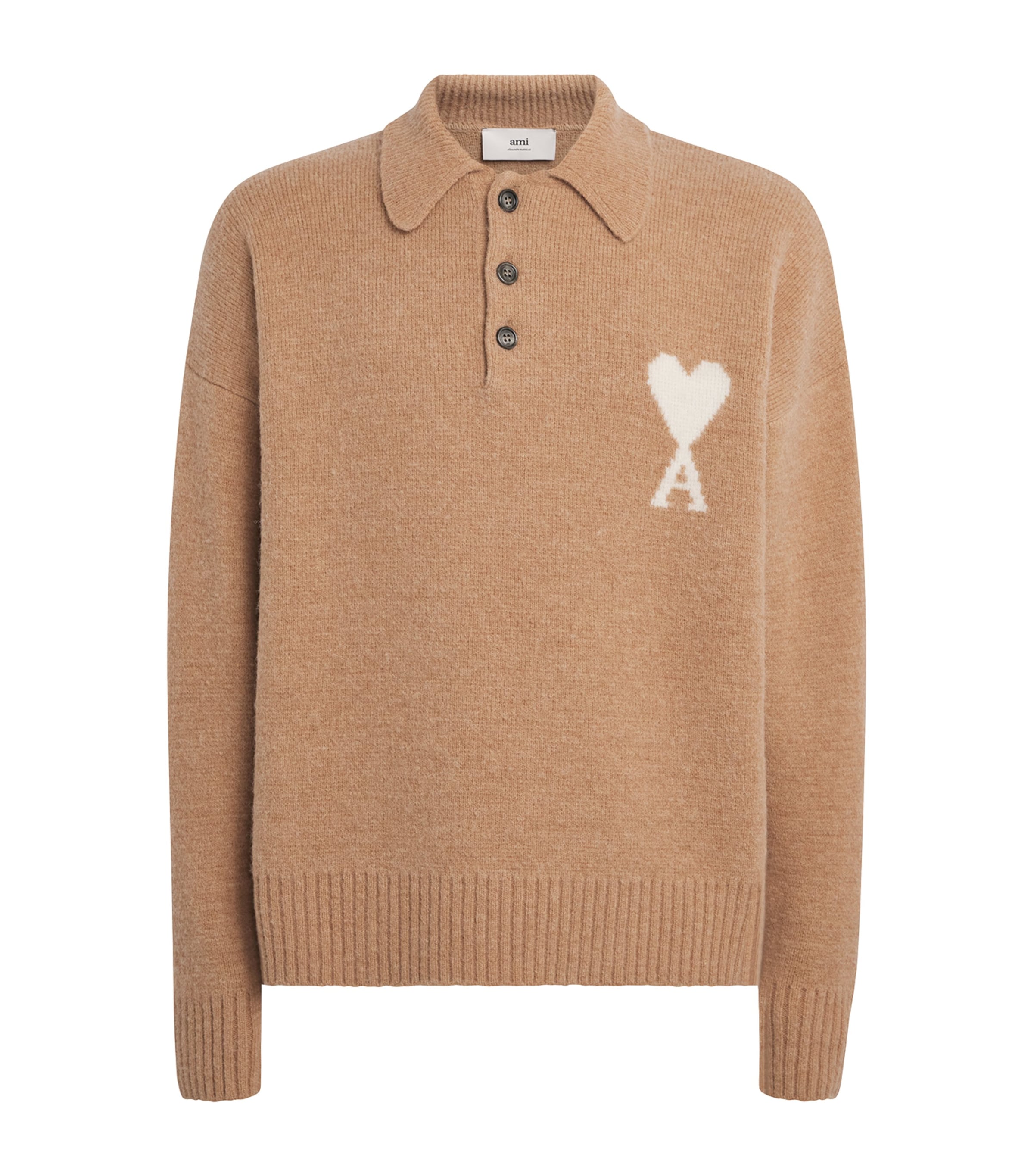 AMI Paris Beige Alpaca-Blend Ami de Coeur Polo Sweater | Harrods US