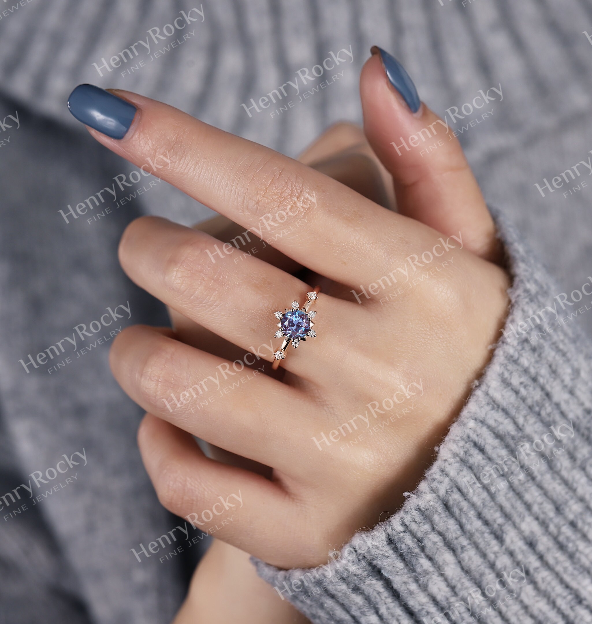 ヴィンテージ アレキサンドライト エンゲージリング ローズゴールド