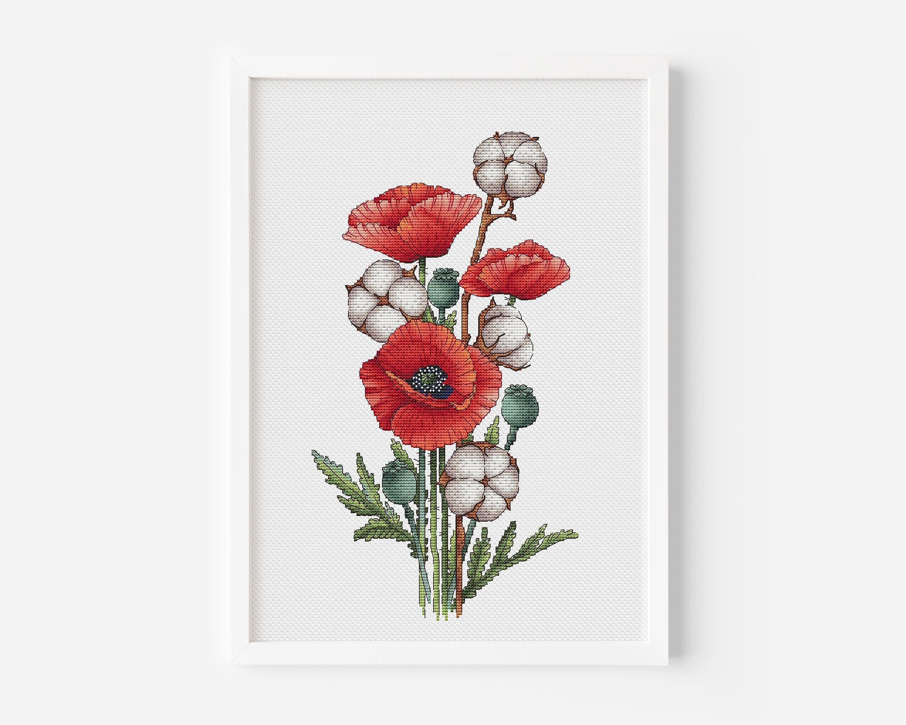 Poppy Cross Stitch Pattern PDF Instant Download, Cotton Counted
