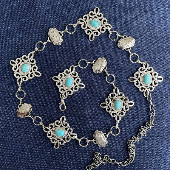 コンチョチェーンベルト シルバーターコイズベルト - Etsy 日本