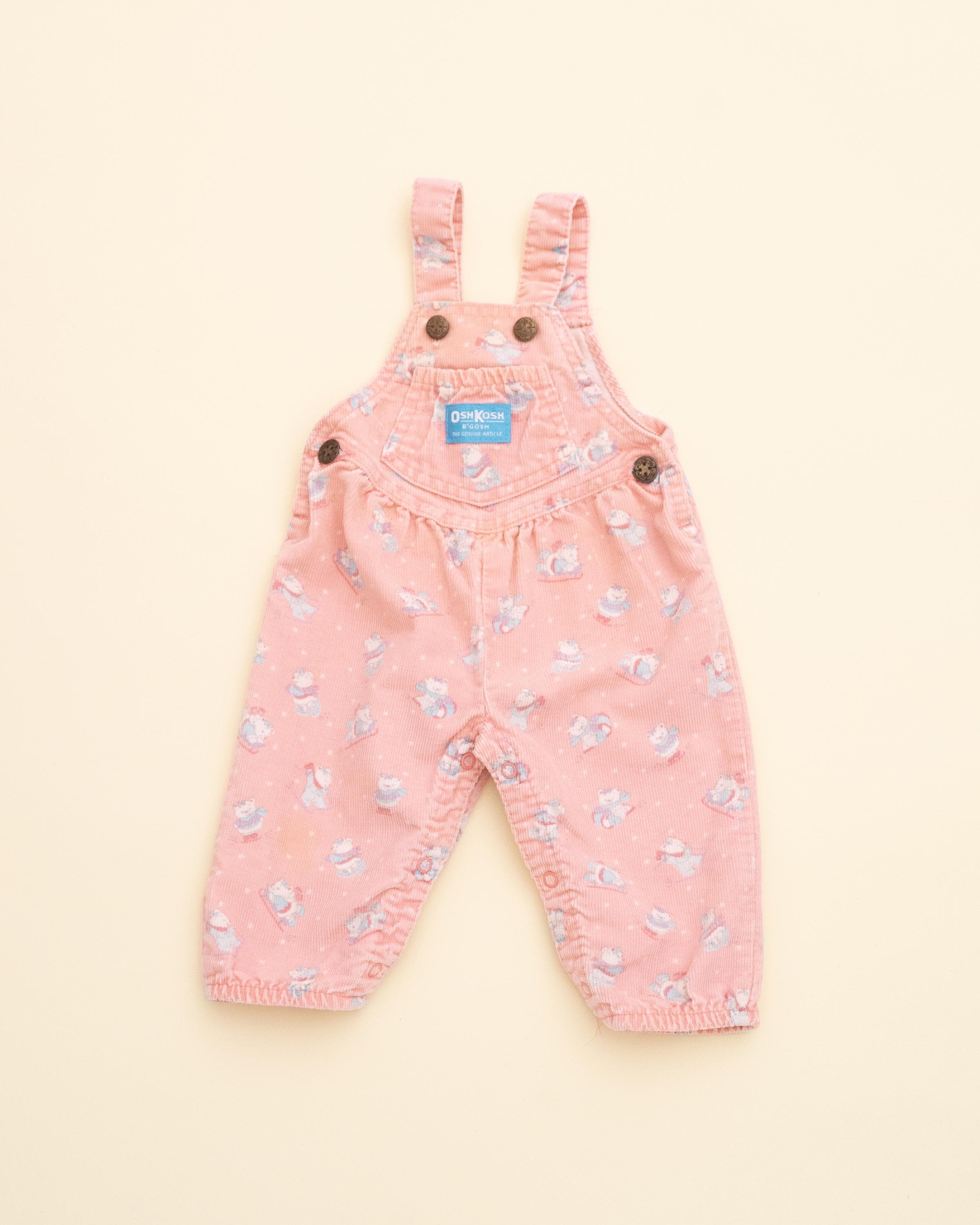 Kids Vintage Rare Oshkosh B'gosh Pink Corduroy Printed Overalls, 6