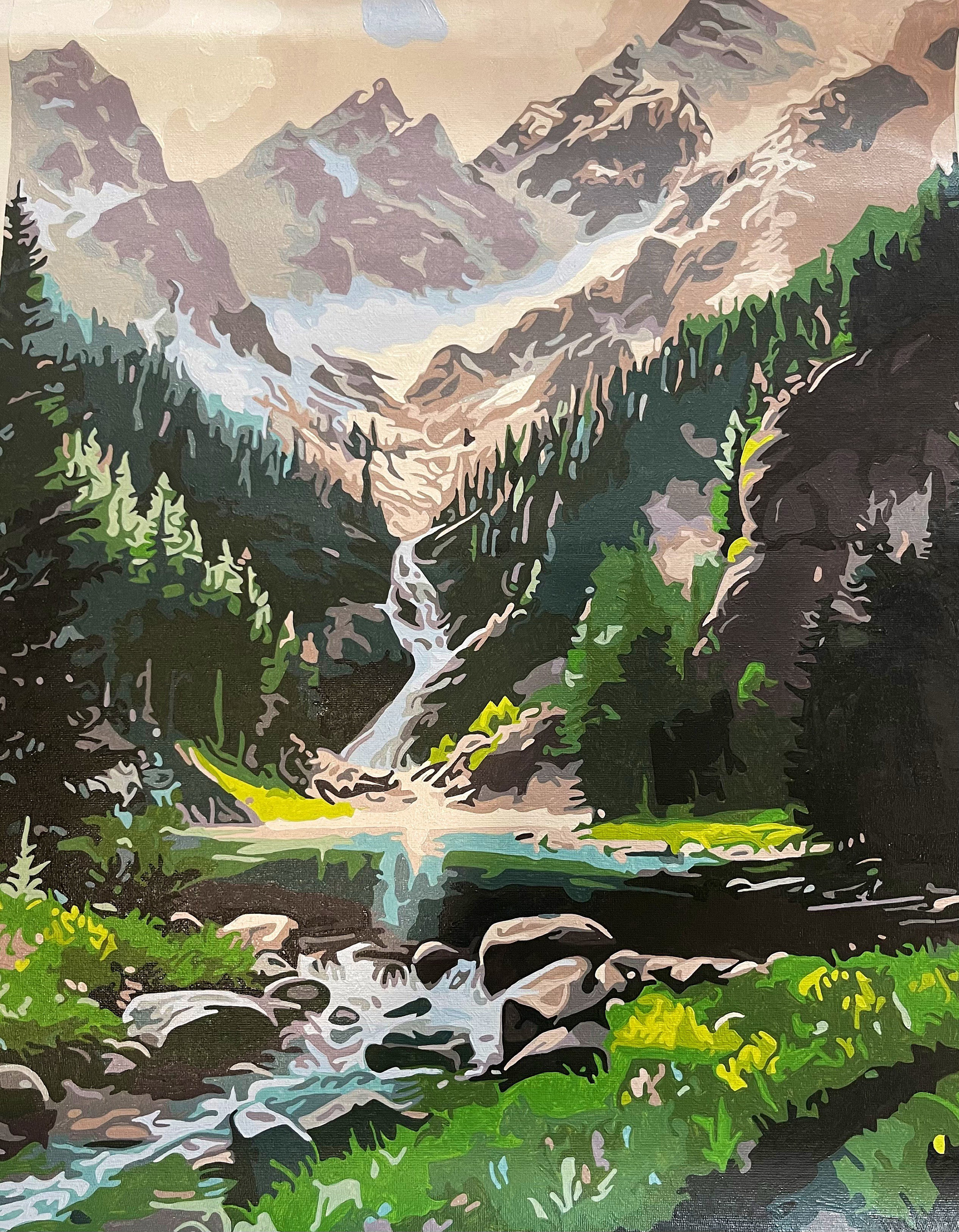 Hand Painted Scenic Mountain and Waterfall - Etsy