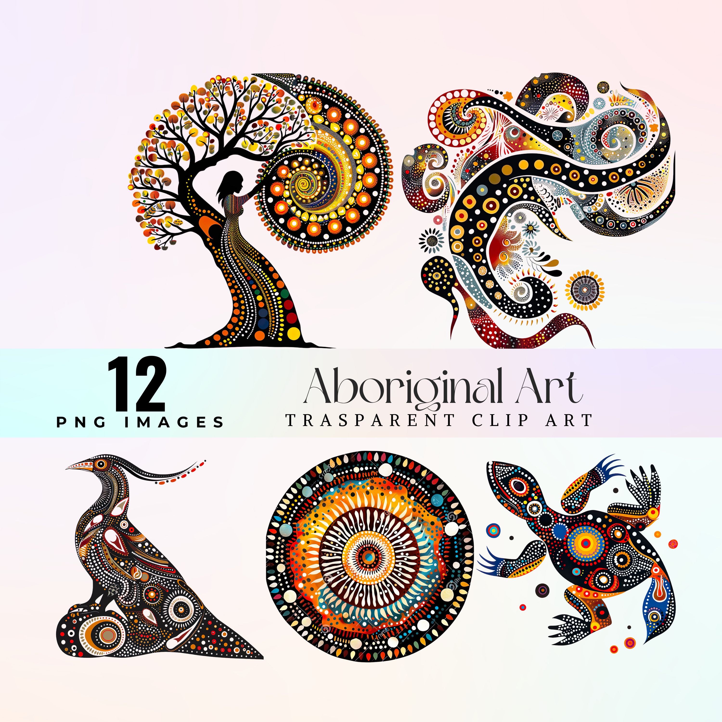 水彩画アボリジニアート クリップアート：トライバルドリームタイム
