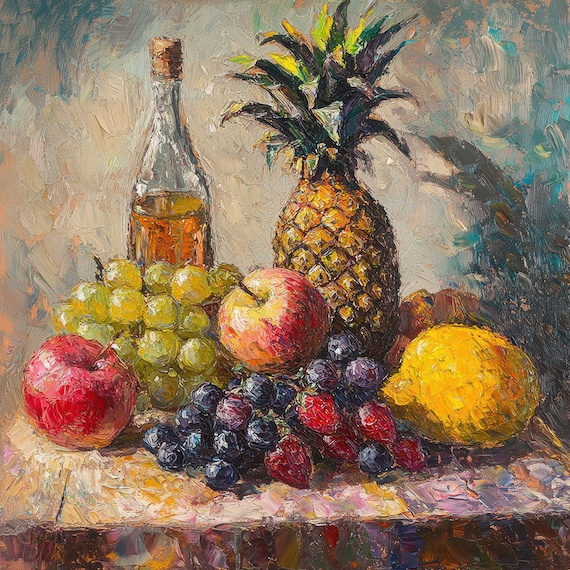 フルーツ4 印象派の静物画 様々なフルーツの油絵 デジタルダウンロード