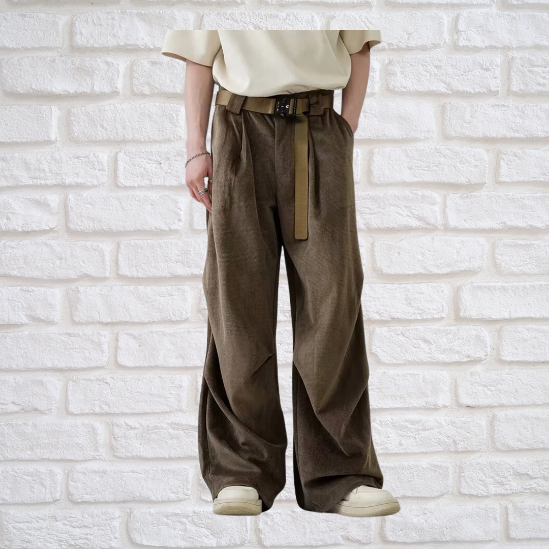 Pleated Brushed Pants Men Hip Hop Korean Wide Leg Trousers Male