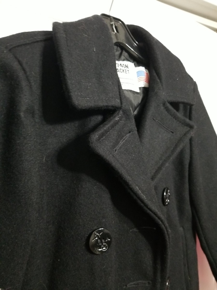 Vintage SCHOTT NYC U.S. Pea coat Sailor Jacket 740N BLACK Size 12