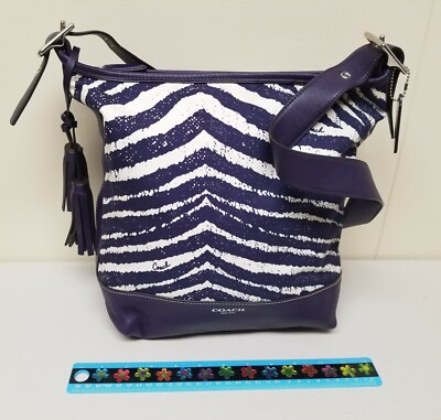 w/COA - COACH Legacy Zebra Print Zip Duffle Bag #23410 Marine