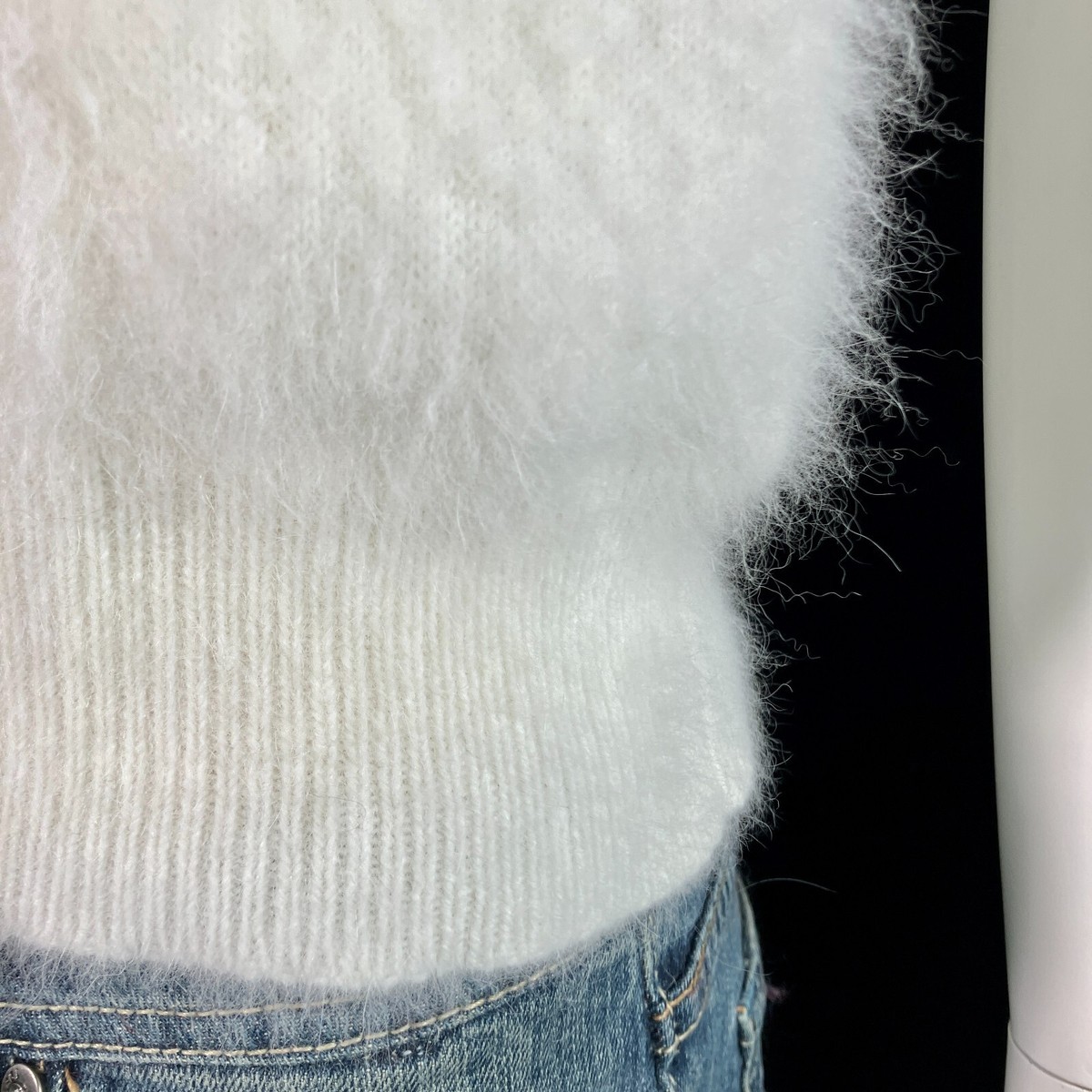 62% Angora Fuzzy MICHAEL KORS Designer Off White Short Sleeve