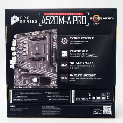 MSI A520M-A PRO AM4 AMD A520 USB3.2 Gen1 Micro-ATX Motherboard
