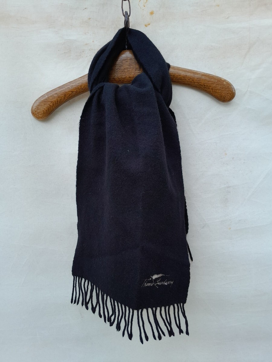 Thomas Burberry Scarf Womens 58in Black Wool Embroidered Logo Made