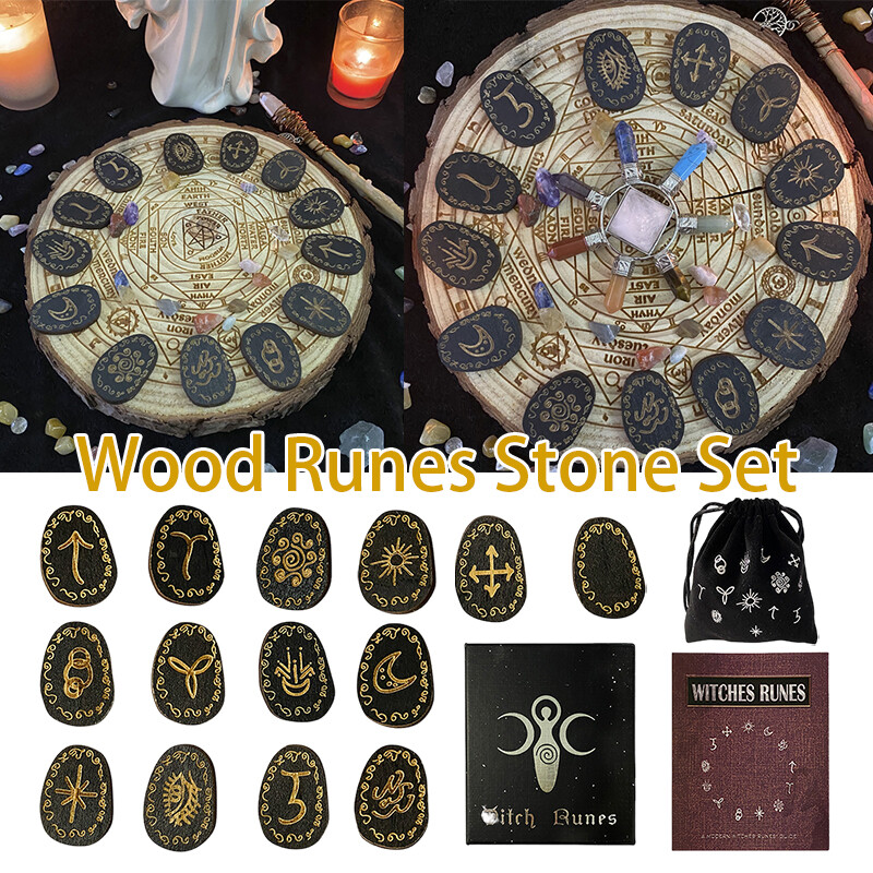 14pcs/set Wood Runes Stone Witches Rune Set Engraved Rune Symbol