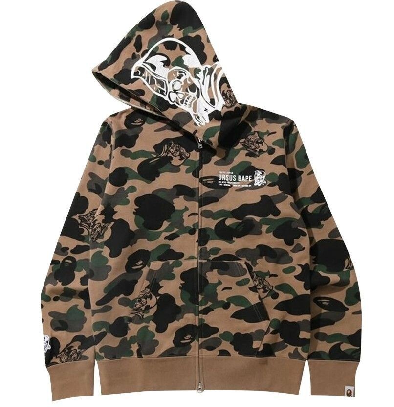 Authentic A Bathing APE BAPE URSUS Camo Full Zip Hoodie Olive Men