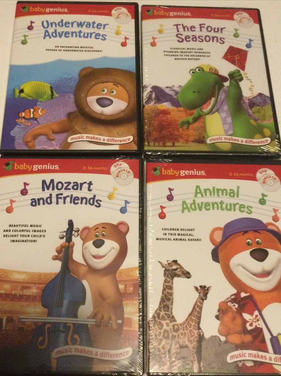 Set Of 4 BABY GENIUS MOZART AND FRIENDS Animal Underwater DVD CD 0
