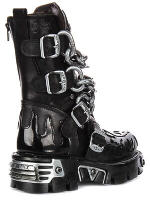Newrock 727 Reactor Skull Chain Buckle Womens Boot In Black Silver