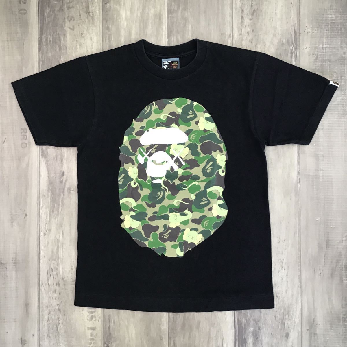 BAPE × kaws ABC camo bendy big head T-shirt Black A Bathing Ape