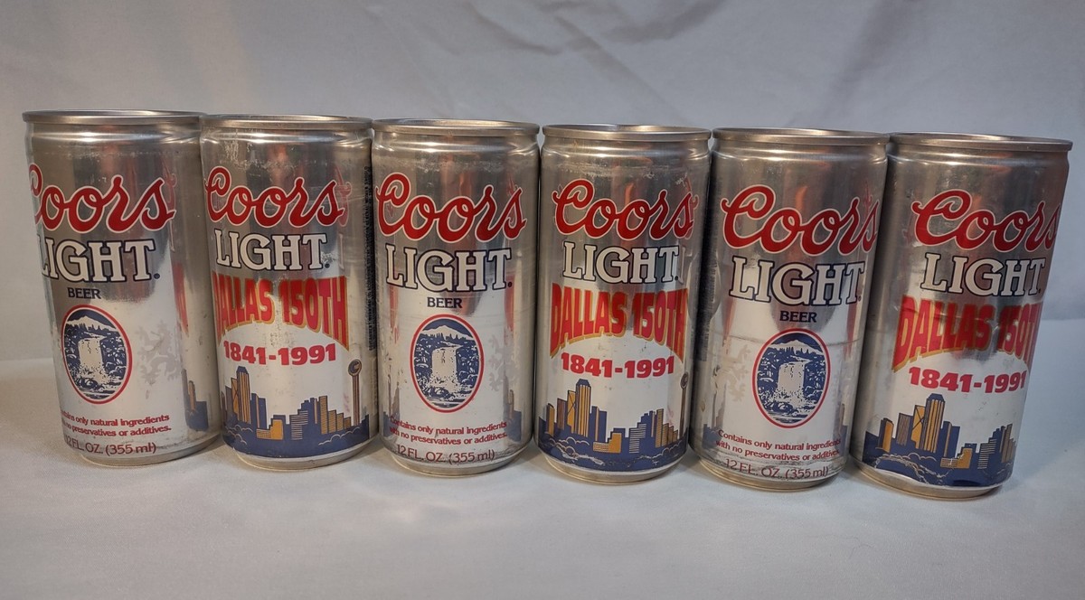 Six Vintage Coors Light Empty Aluminum Beer Cans 12oz Dallas 150th