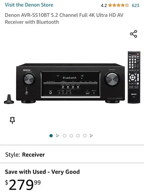 Home Theatre Setup-Denon AVR-S510BT 5.1 Channel 140 Watt Receiver