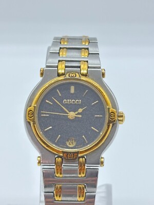 Exc+5] GUCCI 9000L Two-Tone Silver Dial Quartz Women's Watch Used