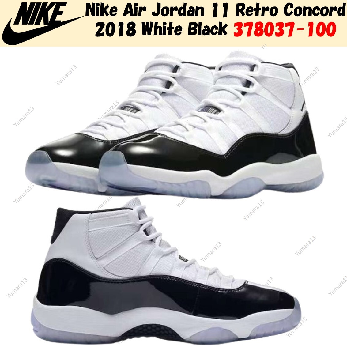 Nike Air Jordan 11 Retro Concord 2018 White Black 378037-100 Men's