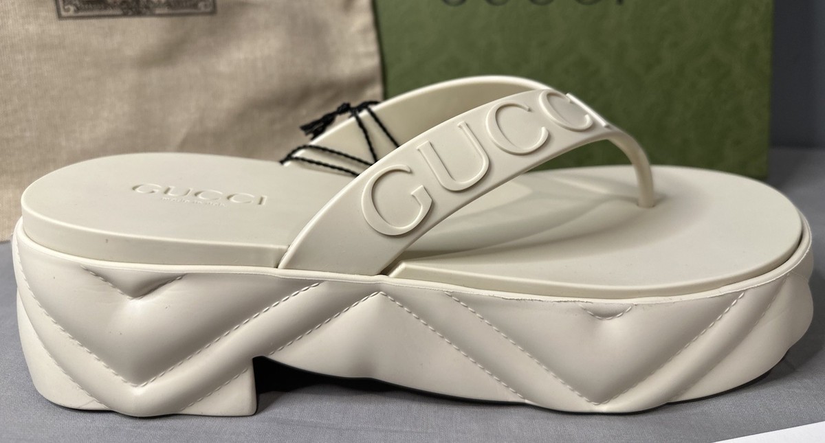 Gucci Thong Platform Sandal Mystic White Rubber Women's Sz 40 (US
